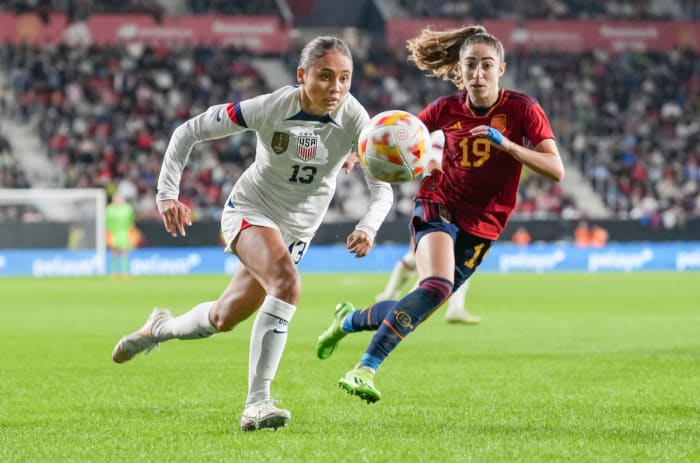 Alyssa Thompson goes after the all while competing for the USWNT.